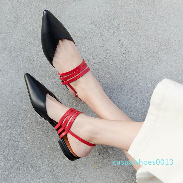 

verconas women slippers genuine leather sandals pointed toe thick heels two-piece shoes prom pumps summer lace up shoes woman c13, Black