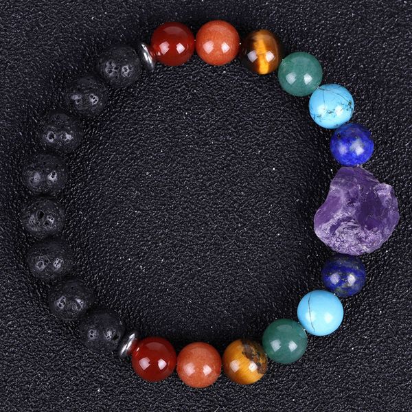 

diezi multicolor ethnic yoga natural black lava beads irregular purple stone bracelet for men women 7 chakra charm bracelet, Silver