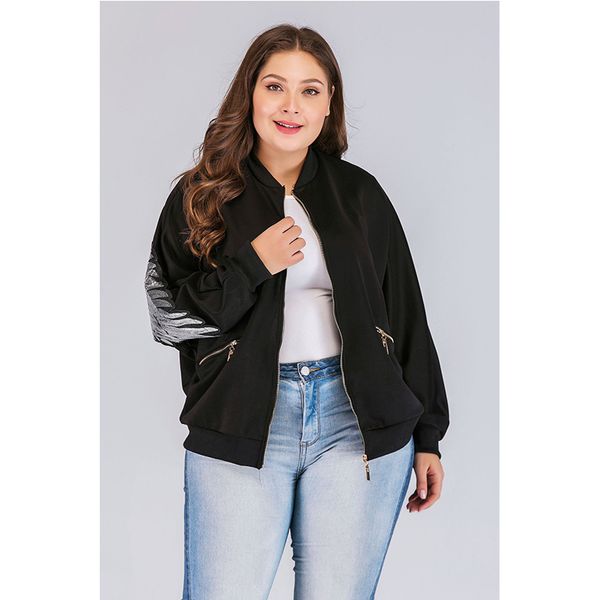 

2019 autumn new 4 plus size jackets women zipper pockets clothes loose jackets winter coat womens streetwear big size, Black;brown
