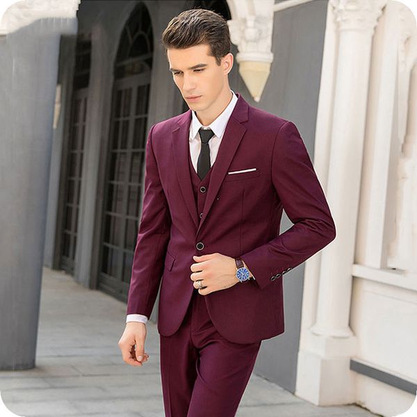 

customized business burgundy men suits for wedding groom wear man tuxedo 3piece notched lapel gentle male blazer costume homme, Black;gray