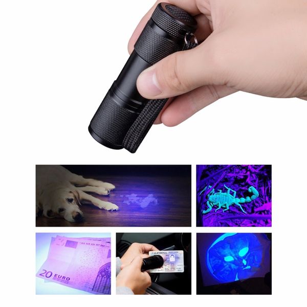 

9 led mini uv fla hlight ultraviolet invi ible ink marker detection torch light handheld handy pocket lamp u ing 3 aaa batterie