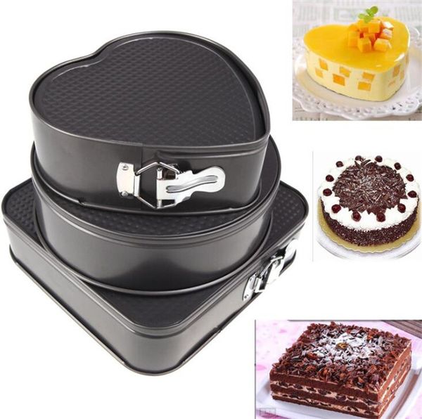 3PCS / Ferramentas Set Baking Pastry Dividir Bolo Mold para quadrado redondo moldes assadeira Set cozimento do bolo destacável anti-aderente em forma de coração