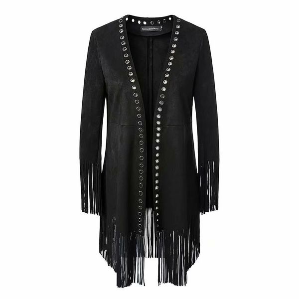 

swyivy leather jacket women long design tassel female fashion black pu leather outwear spring autumn women jackets long sleever