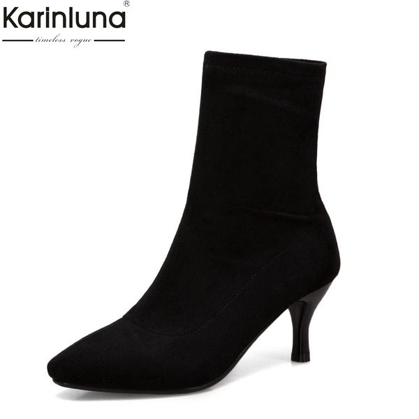

women's big size 32-43 2019 stretch sock boots women shoes high heels slip on fashion shoes woman ankle boots, Black