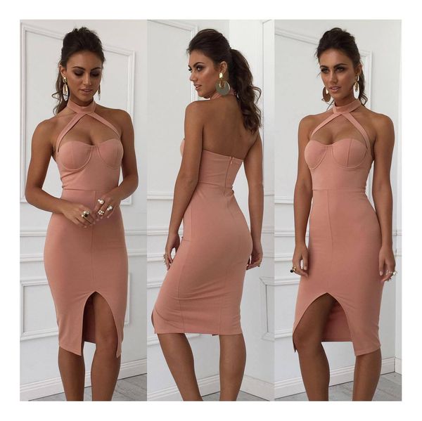 

женские дизайнерские платья 2019 лето новый сексуальный холтер платье ночной клуб стиль мини-юбка мода сплошной цвет плотный тощий luxry выс, White;black