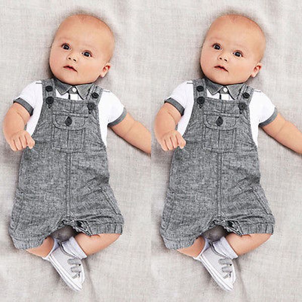 

2pcs newborn baby boys clothes set shirt +suspender pants gentleman cotton baby clothing sets summer toddler infant boy outifits, White