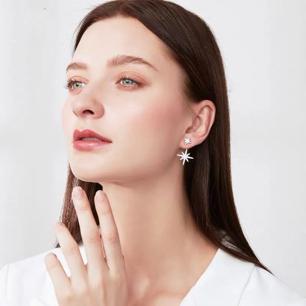 

high end luxury star & mang earrings s925 sterling silver anti allergy lady star stud asymmetric left and right shiny ing