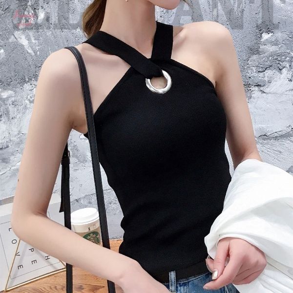 

autumn knitted women tank clothes hollow out halter bodycon backless waist women clothing hot, White