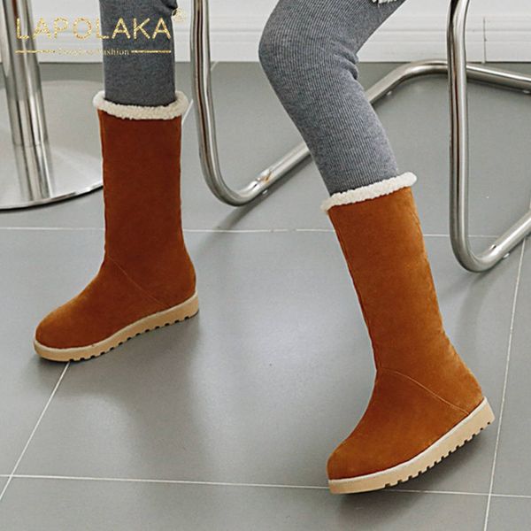 

lapolaka fashion new big size 43 add fur winter boots women shoes woman platform slip on warm boots women shoes, Black