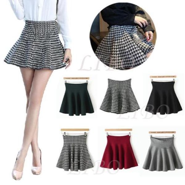 

women tennis high waist plain skater flared pleated short mini skirt dress, Black