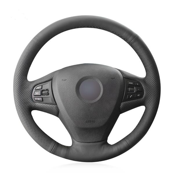 

hand-stitched black artificial leather anti-slip soft comfortable car steering wheel cover for x3 f25 2010-2017 x5 f15 2013