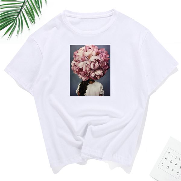 

women shirt womens designer fashion newt shirt women 2019 cool female head flower printed tees t shirt plus size, White