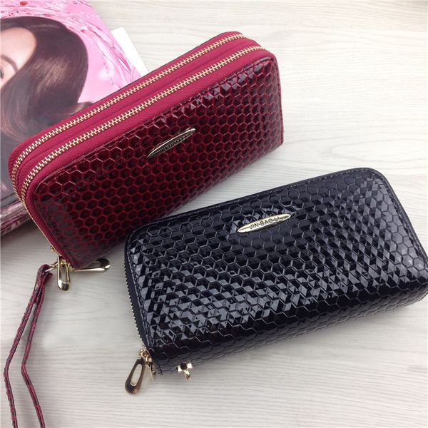 

new phone purses big purse leather clutch ladies long wallets card holder ladies purse with double zipper 2019, Red;black