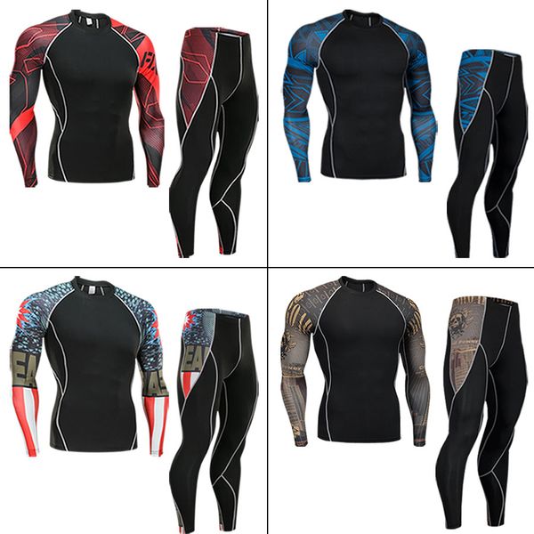 

2019 new 3d printing compression suit men's sportswear quick-drying suit for running jogging fitness sports, Black;blue