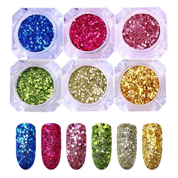 

1.5g beauty nail manicure sequins mini hexagon shape laser shining nail art glitter powder diy sparkly tips manicure decor, Silver;gold