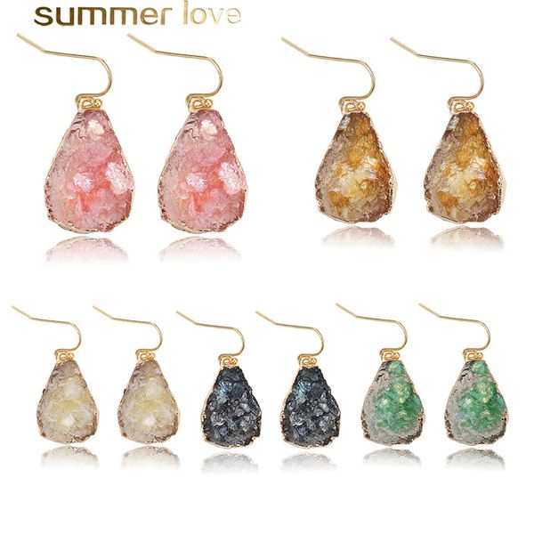 

new fashion unique design resin stone dangle earring for women girls colorful waterdrop gold plating hook drop earring jewelry gift, Silver