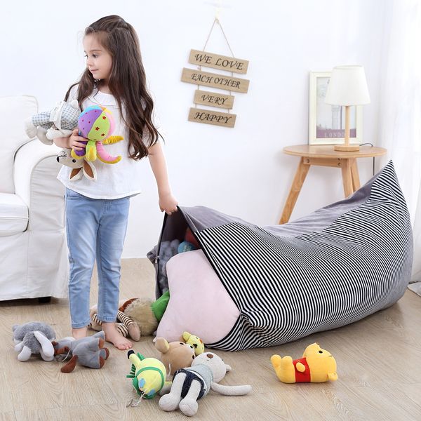 

soft stuffed stripe bean storage bag playmats zippers durable portable kids clothes large toys pouch organize sacks travel props