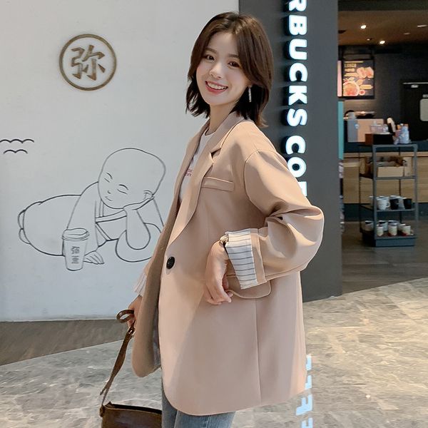 

spring new korean fashion wild net red small suit jacket womens loose-fit casual solid color suit, White;black
