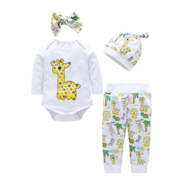 

младенец новорожденный ребенок мальчики девочки cartoon animals печати romper брюки эпикировка комплект новое прибытие dropshipping, White