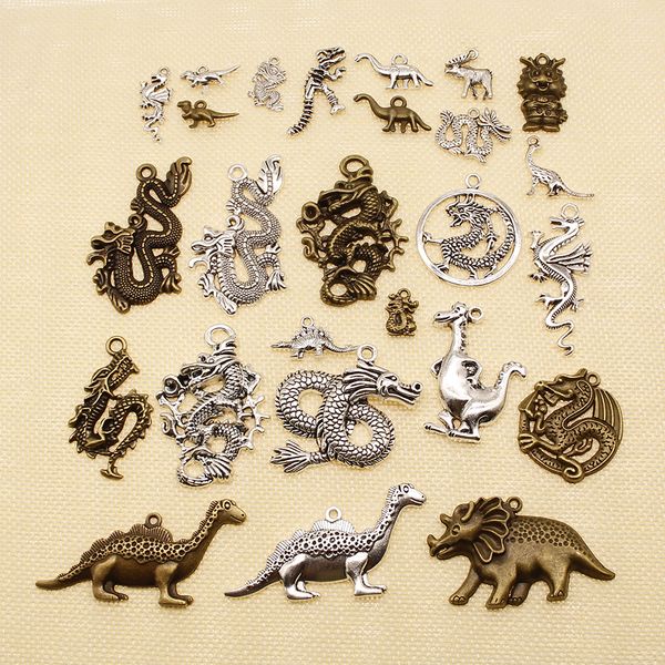 

50 pieces mix jewelry findings components animal dragon dinosaur hj030, Bronze;silver