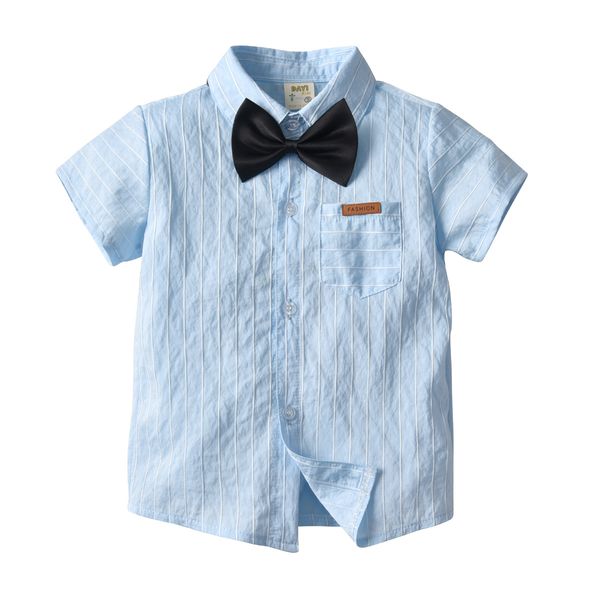 

new summer boy shirt european and american gentleman bow tie woven jacquard striped cardigan in children short-sleeved shirt, White;black