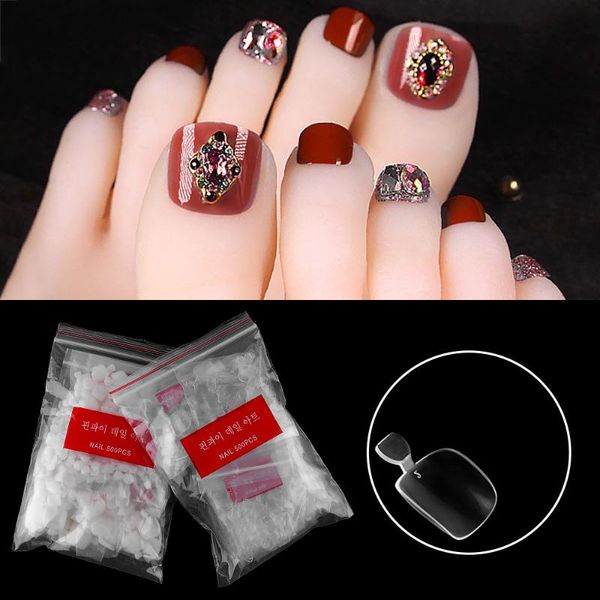 

500pcs/bag 10 sizes toenail patch transparent foot piece wear toe nail board piece false toenail diy nail art decoration, Red;gold