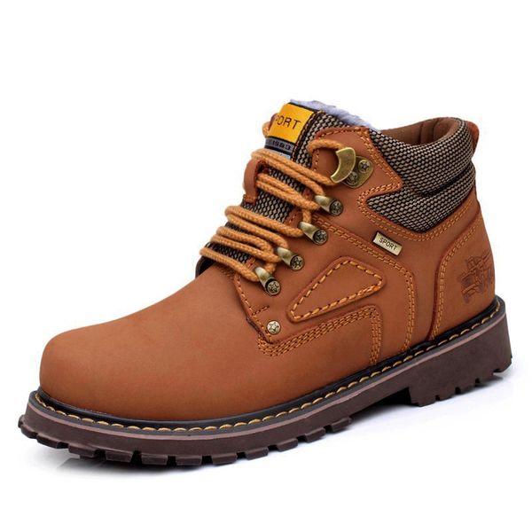 

winter men boots shoes keep warm plush inside large eu 38-44 vintage man leather shoes lace up fashion men, Black