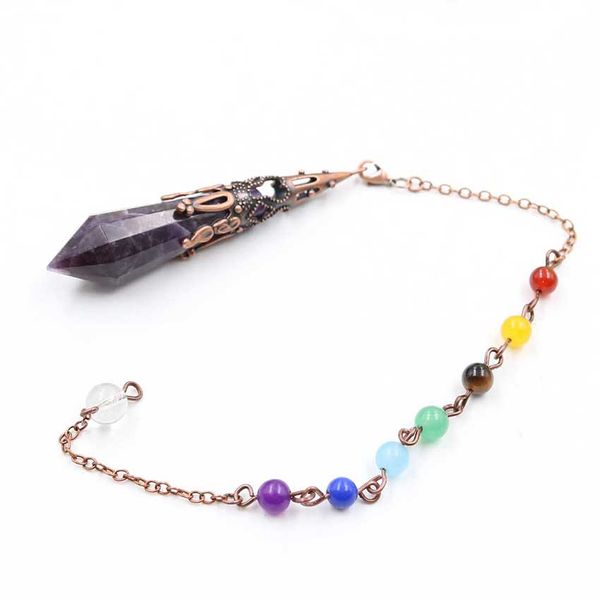 

10 pcs hexagon prism section amethyst crystal pendant black agate copper plated healing chakra with stone beads chain jewelr, Silver