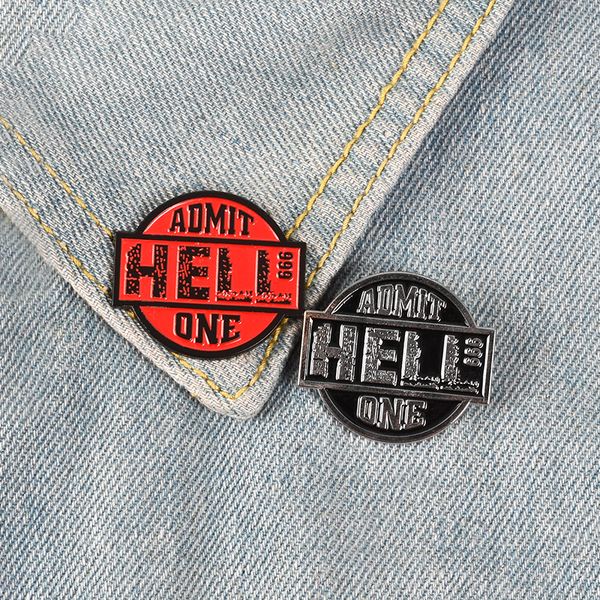 

hell admit one enamel pins black red badges custom brooches pastel lapel pin denim shirt cool punk hell ticket jewelry gift, Gray