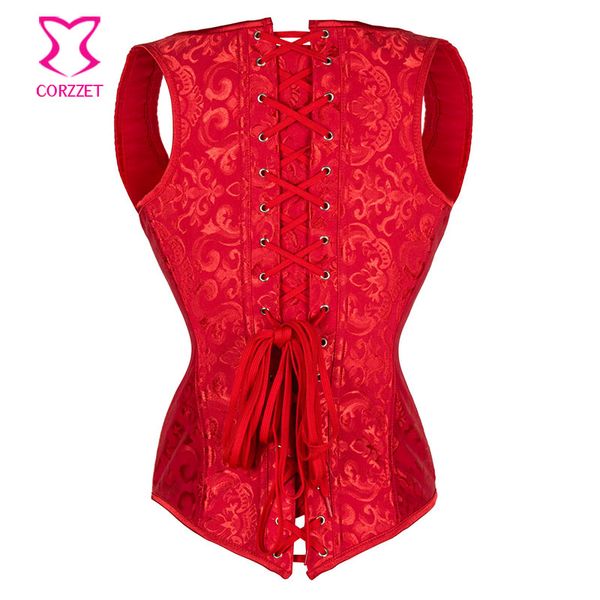 

red jacquard steel boned underbust corset vest plus size waist trainer burlesque korsett for women corsets and bustiers 6xl, Black;white