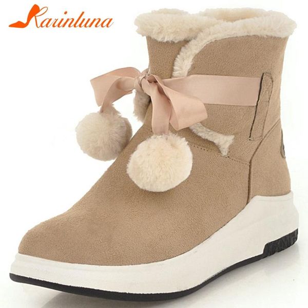 

karin girl lace-up wedges boots comfort add fur snow boots women winter super warm ankle platform shoes woman, Black
