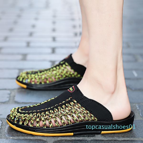 

vkergb brand 2019 summer men sandals weaves breathable fashion handmade weaving design sandals casual beach sandalias mens t11, Black