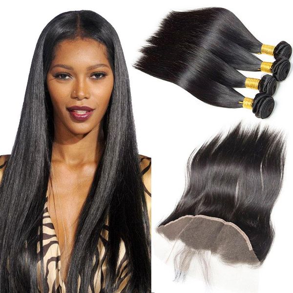 4 Bundles Straight Human Hair With Malaysian Top Frontal Closures