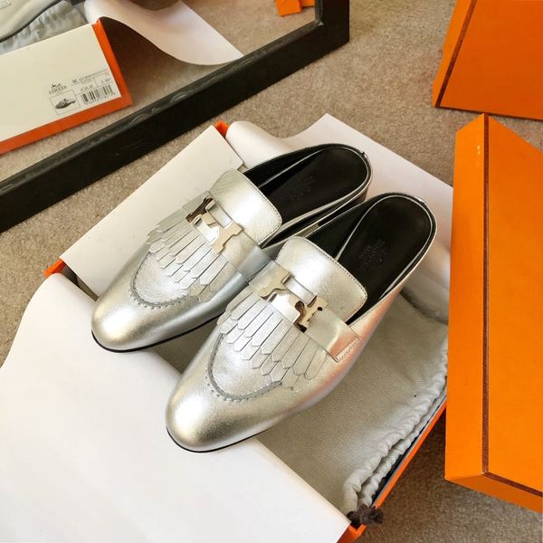 

fashion platform women's shoes wild vintage luxury new style baotou half slippers women fashion sandals leather flat slippers 07, Black