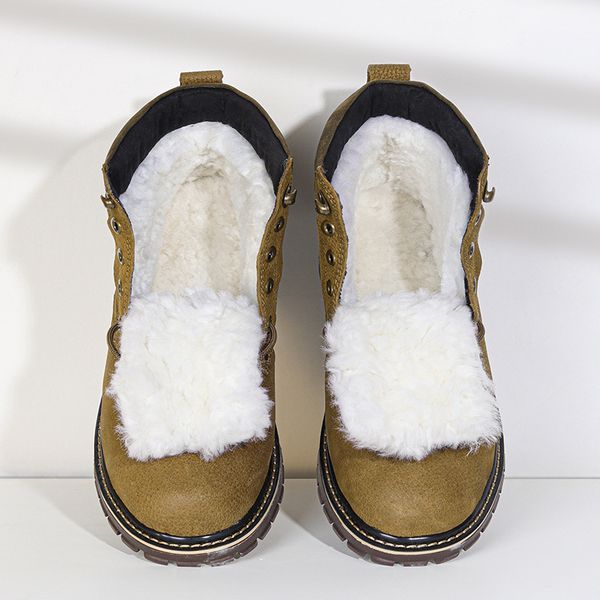 

natural wool winter boots men russian style full grain leather sheep fur handmade winter shoes #ym8988, Black