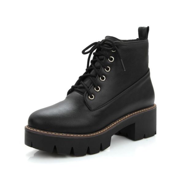 

2019 boots autumn winter new style thick bottom boots retro middle lace women's shoes velvet, Black