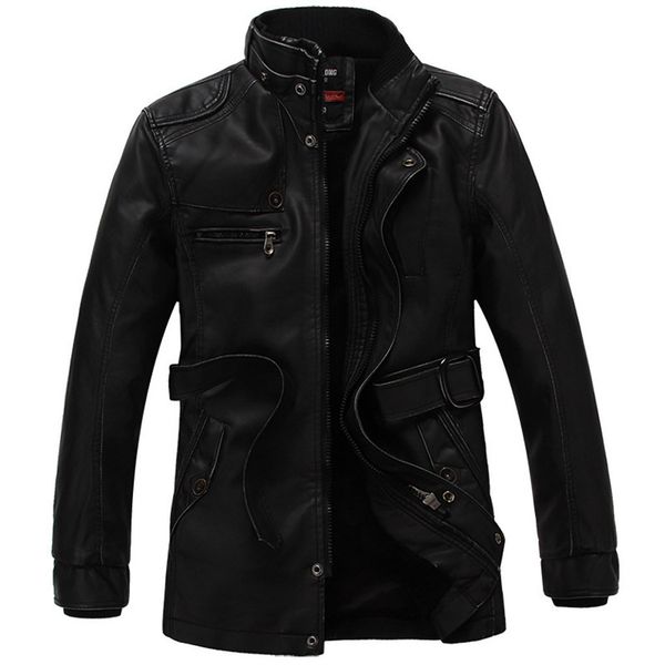 

men's leather jacket autumn & winter fashion medium length velveted zipper pure color imitation jacket long sleeved coat, Black;brown