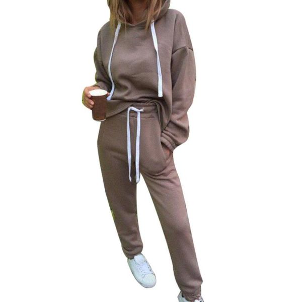 

весна женщины tracksuit толстовки толстовка drawstring брюки set solid color sportswear, Gray