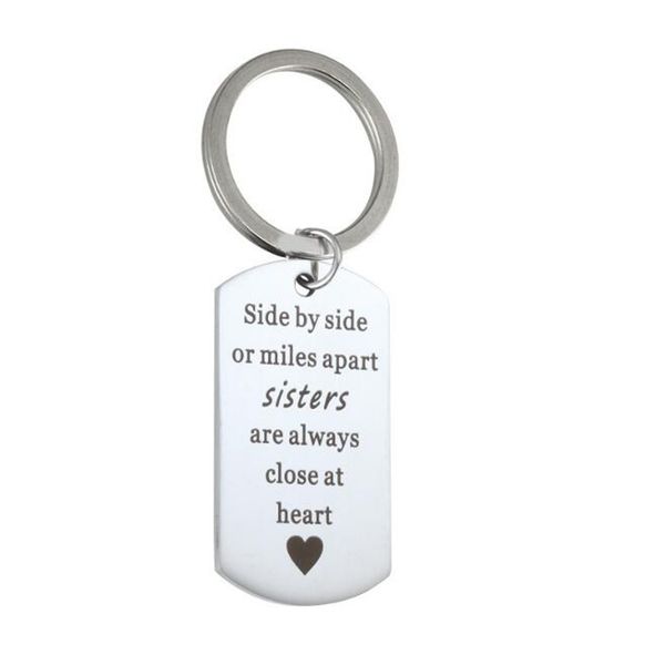 

stainless steel square pendant key ring sister key chain we are sisters connected by the heart friends keychain gift, Silver