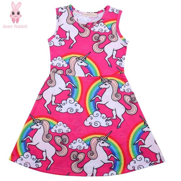

aven summer dress clothes girls dress kids clothes baby girl unicorn red sleeveless casual girl 3-10years old, Red;yellow