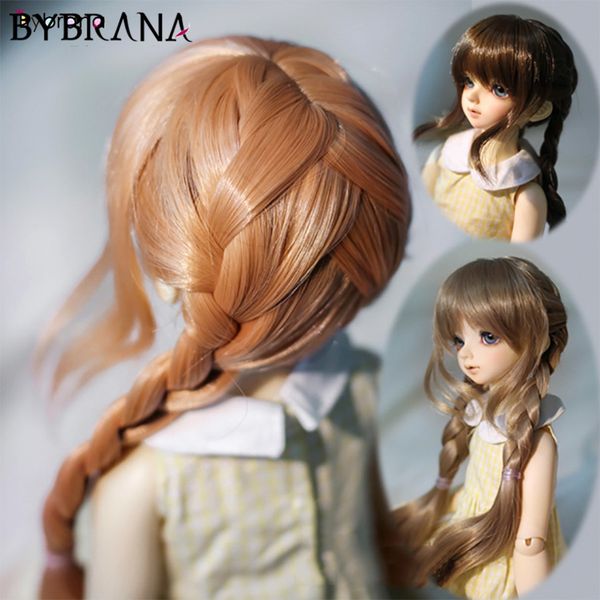 

bybrana 1/3 1/4 1/6 bjd sd wigs long straigst double twist braid high temperature delivery fiber for dolls t200428