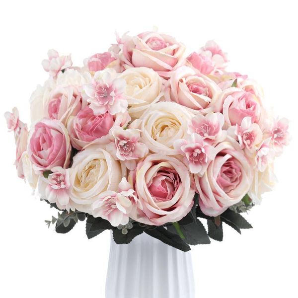 

12 глав букет real сенсорный шелковый роуз искусственные цветы яркие пион flores поддельный цветок люкс свадебные украшения венок g9250
