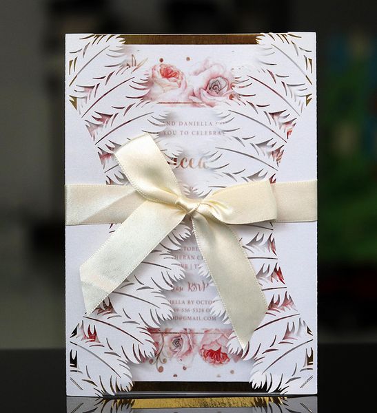 

50pcs fancy white hollow plant pattern and leafs invitation card greeting card customize business with rsvp party supplies