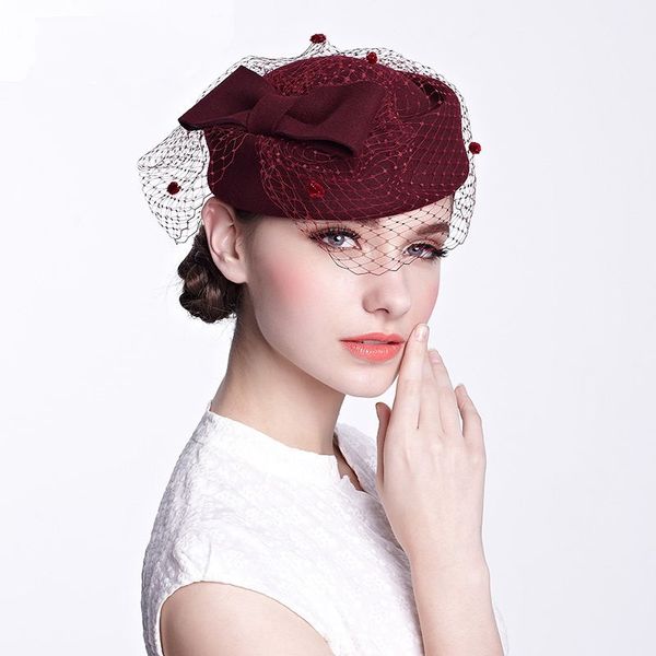 

2016 new arrival women party elegant hats ladies british style vintage mesh wool fedoras party prom formal caps hat h035, Blue;gray