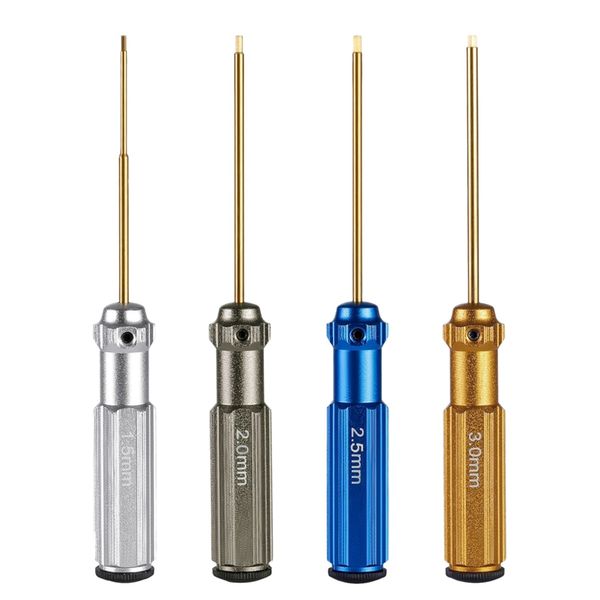 

hlzs-4 set of hexagonal screwdrivers made of titanium nitride with coloured handles compatible with 1.5, 2, 2.5 3mm screws