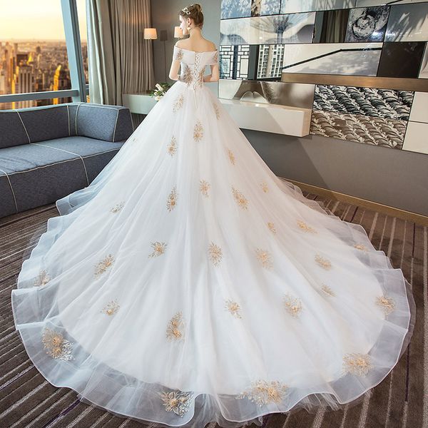 

runway dresses tapete cozinha stars dress 2021 trailing the bride wedding princess han edition show thin hepburn wind luxury word shoulder, Black