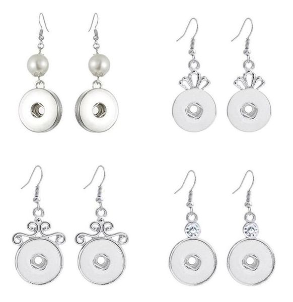 

18mm snap earrings vintage silver crystal pearl crown snap button earrings snap drop earrings jewelry for women party gift, Golden