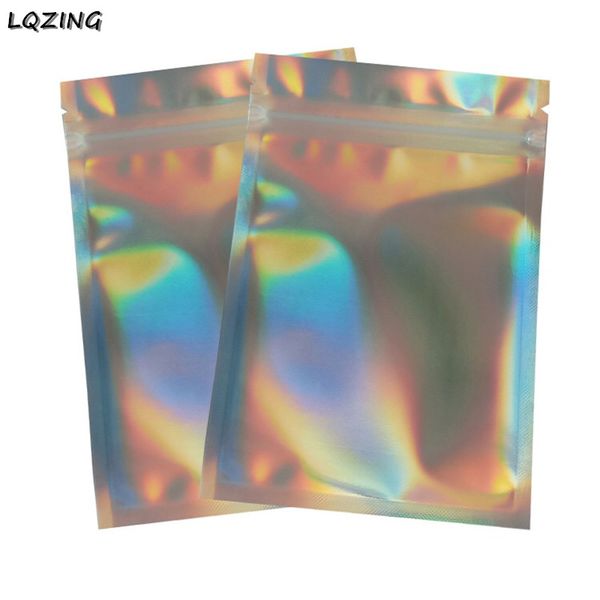 

8.5*13cm pet holographic accessories storage flat zip lock bags laser mylar foil pouch reusable cosmetic package bag 100pcs/lot
