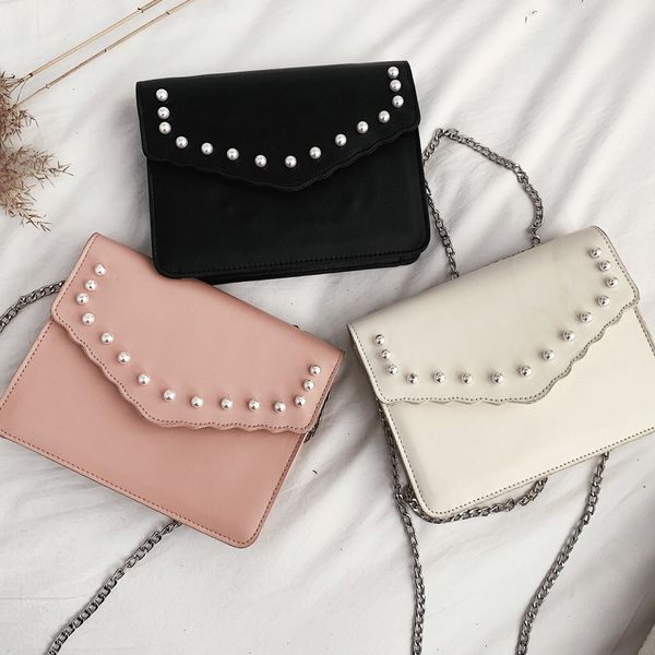 

handbags women leather shoulder bag small messenger bag female pearl flap tote ladies chain crossbody white black bolsas