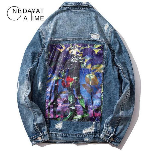 

men's jackets oversize style streetwear creative pattern print denim men graffiti blue jean jacket coat hip hop bomber, Black;brown